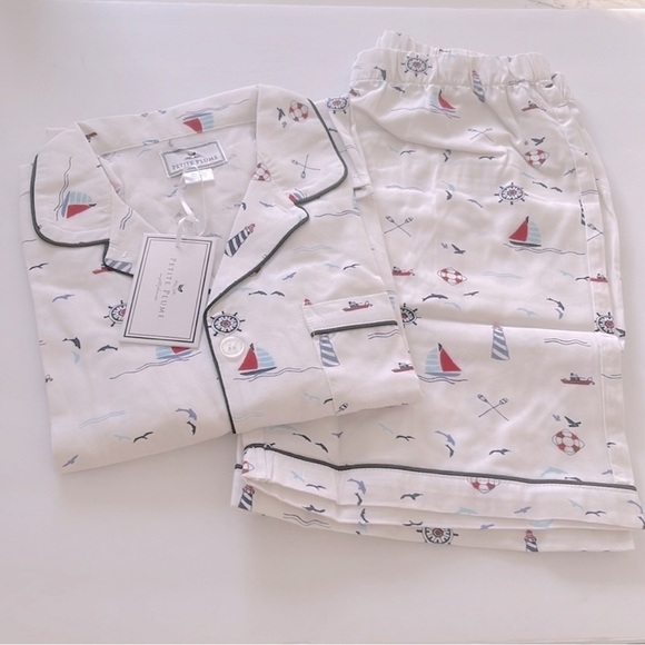 Petite Plume Girls Flame Resistant Chemical Free Nautical Pajama Set Size 14 - Picture 3 of 6